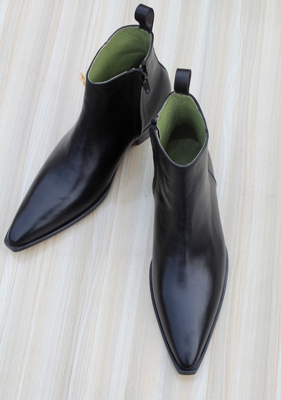 Crafted Leather Classic Men Dress Shoes Black Leather Side Zipper Pointed Toe Jodhpur Boot