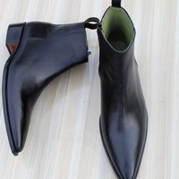 Crafted Leather Classic Men Dress Shoes Black Leather Side Zipper Pointed Toe Jodhpur Boot - Thumbnail 2