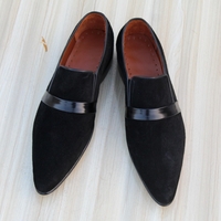 Crafted Leather Classic Black Suede Leather Pointed Toe Loafers Dress Shoes - Thumbnail 1