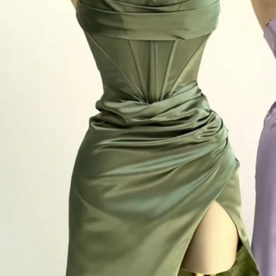 Simple floor length long stain prom dress with slit