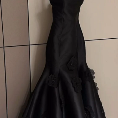 Elegant spaghetti straps mermaid black prom dresses
