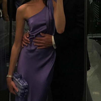 Classy one shoulder purple long evening dresses