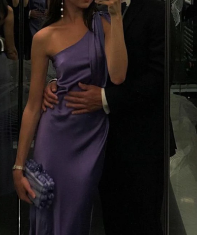 Classy One Shoulder Purple Long Evening Dresses