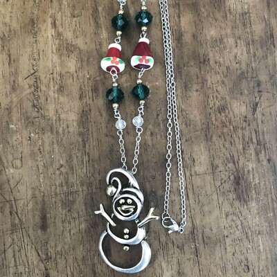 Santa hat snowman necklace