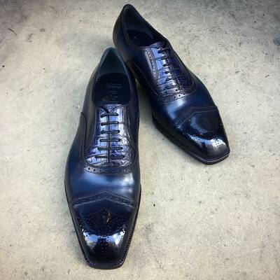 Handmade Men Blue Patina Crocodile/Alligator Leather Dress Shoes