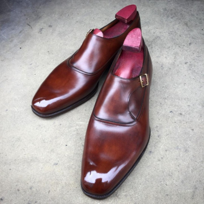 Handmade Men Brown Leather Monk Strap Dress Shoes