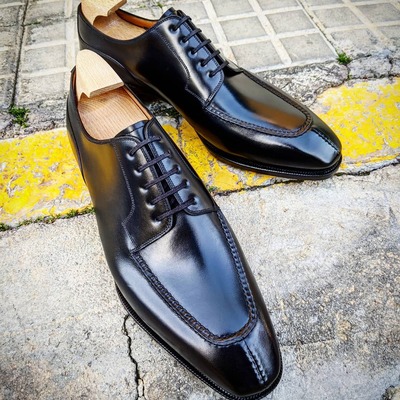 Handmade men black calf leather oxford dress shoes - Thumbnail 1