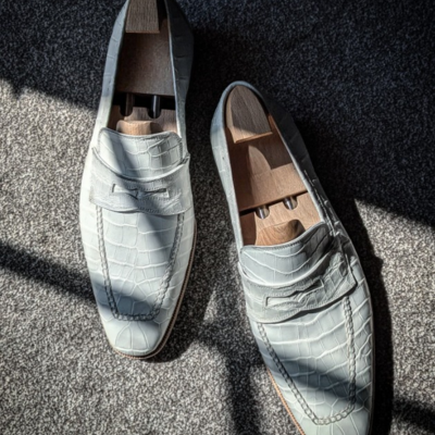 Handmade men white crocodile leather loafers dress shoes - Thumbnail 4