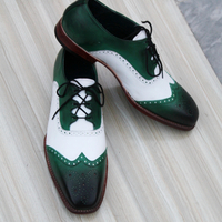 Crafted Leather Men’s Classic Ghillie Lacing Green White Leather Dress Shoes - Thumbnail 2