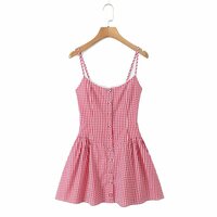 Retro style girl sweet casual plaid button closure suspender dress - Thumbnail 3