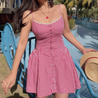 Retro style girl sweet casual plaid button closure suspender dress - Thumbnail 4