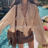 Romantic casual long sleeve shirt with layered details - Thumbnail 1