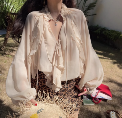 Romantic casual long sleeve shirt with layered details