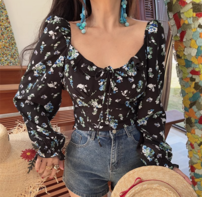 One-shoulder long-sleeved design summer vacation leisure shopping slim T-shirt