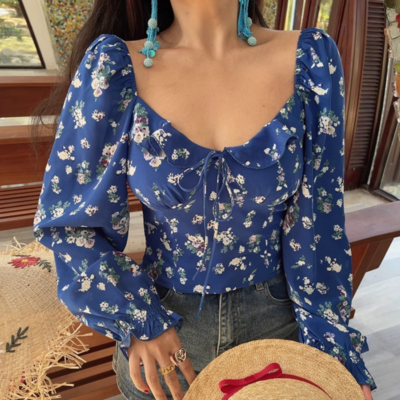 One-shoulder long-sleeved design summer vacation leisure shopping slim t-shirt