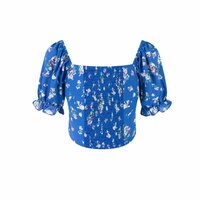 Retro palace style short style navel-baring floral lace-up square collar short-sleeved shirt - Thumbnail 2