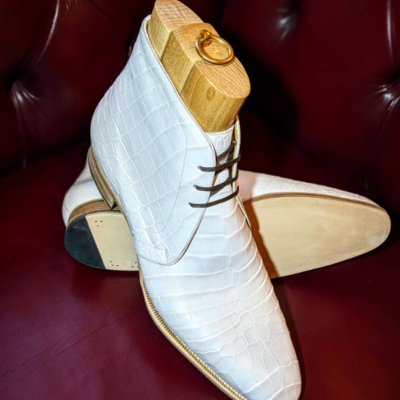 Handmade men dress shoes white crocodile leather chukka boot - Thumbnail 4