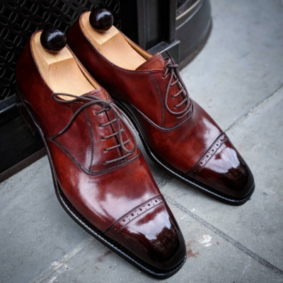 Handmade men brown leather dress shoes - Thumbnail 2