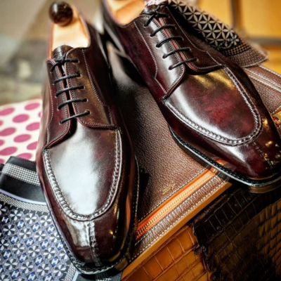 Handmade men brown patina leather split toe oxford lace up dress shoes - Thumbnail 1