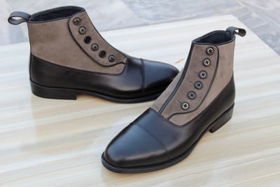 Handmade Men Dress Shoes Black Gray Suede Leather Ankle High Button Boot