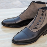 Handmade Men Dress Shoes Black Gray Suede Leather Ankle High Button Boot - Thumbnail 2