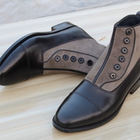Handmade Men Dress Shoes Black Gray Suede Leather Ankle High Button Boot - Thumbnail 1