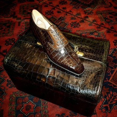 Handmade Men Brown Crocodile Leather Oxford Dress Shoes