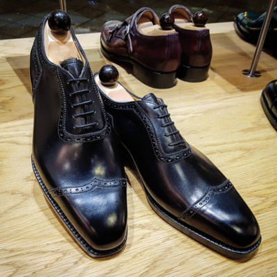 Handmade Men Black Calf Leather Wingtip Dress Shoes