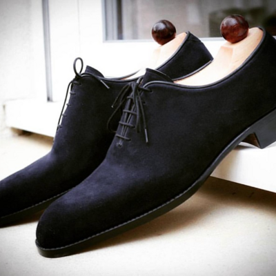 Handmade men black suede leather dress shoes - Thumbnail 3