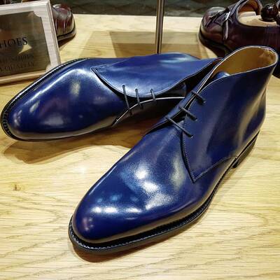 Handmade men dress shoes blue leather chukka boot - Thumbnail 1