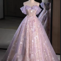 Beautiful Lace up Back Off Shoulder Lace and Tulle Evening Dress - Thumbnail 8