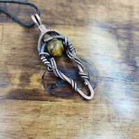 Handmade Copper Wire Wrapped Tiger’s Eye Pendant Necklace – Rustic Unisex Jewelry - Thumbnail 1