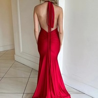 Charming V Neck Red Elasitc Satin Mermaid Prom Dress ,PD231262 - Thumbnail 1
