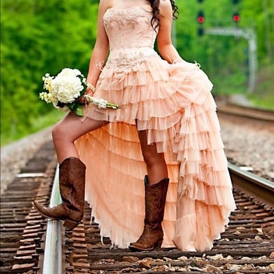 Boho wedding dresses hi low with beading