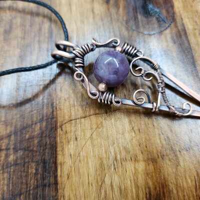 Handmade copper wire wrapped amethyst pendant – whimsical crystal necklace