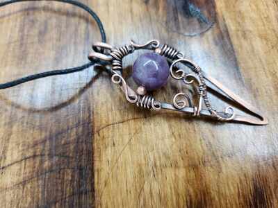 Handmade copper wire wrapped amethyst pendant – whimsical crystal necklace
