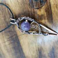Handmade Copper Wire Wrapped Amethyst Pendant – Whimsical Crystal Necklace - Thumbnail 1