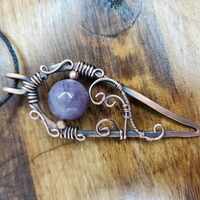 Handmade Copper Wire Wrapped Amethyst Pendant – Whimsical Crystal Necklace - Thumbnail 3