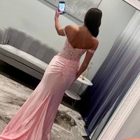 Charming Off the Shoulder Pink Satin Mermaid Prom Dress with Slit ,PD231265 - Thumbnail 1