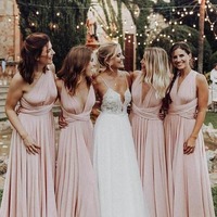 Elegant Elastic Satin Floor Length Light Pink Long Bridesmaid Dress ,PD231266 - Thumbnail 1
