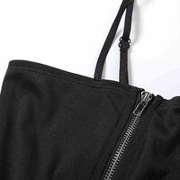 Sexy Lace Up Black Flare Dress With Gloves - Thumbnail 6