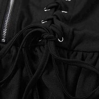 Sexy Lace Up Black Flare Dress With Gloves - Thumbnail 7