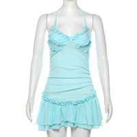 Bright Blue Ruffle Slimming Dress - Thumbnail 6