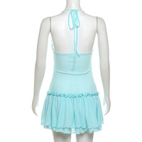 Bright Blue Ruffle Slimming Dress - Thumbnail 7