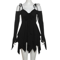 Long Sleeve Irregular Strappy Dress - Thumbnail 4