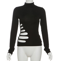 Solid Black Cut-out Long Sleeve Top - Thumbnail 6