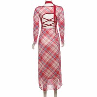 Fashion Plaid Long Sleeve Maxi Dress - Thumbnail 7