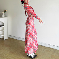 Fashion Plaid Long Sleeve Maxi Dress - Thumbnail 4