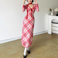 Fashion Plaid Long Sleeve Maxi Dress - Thumbnail 1