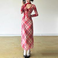 Fashion Plaid Long Sleeve Maxi Dress - Thumbnail 2